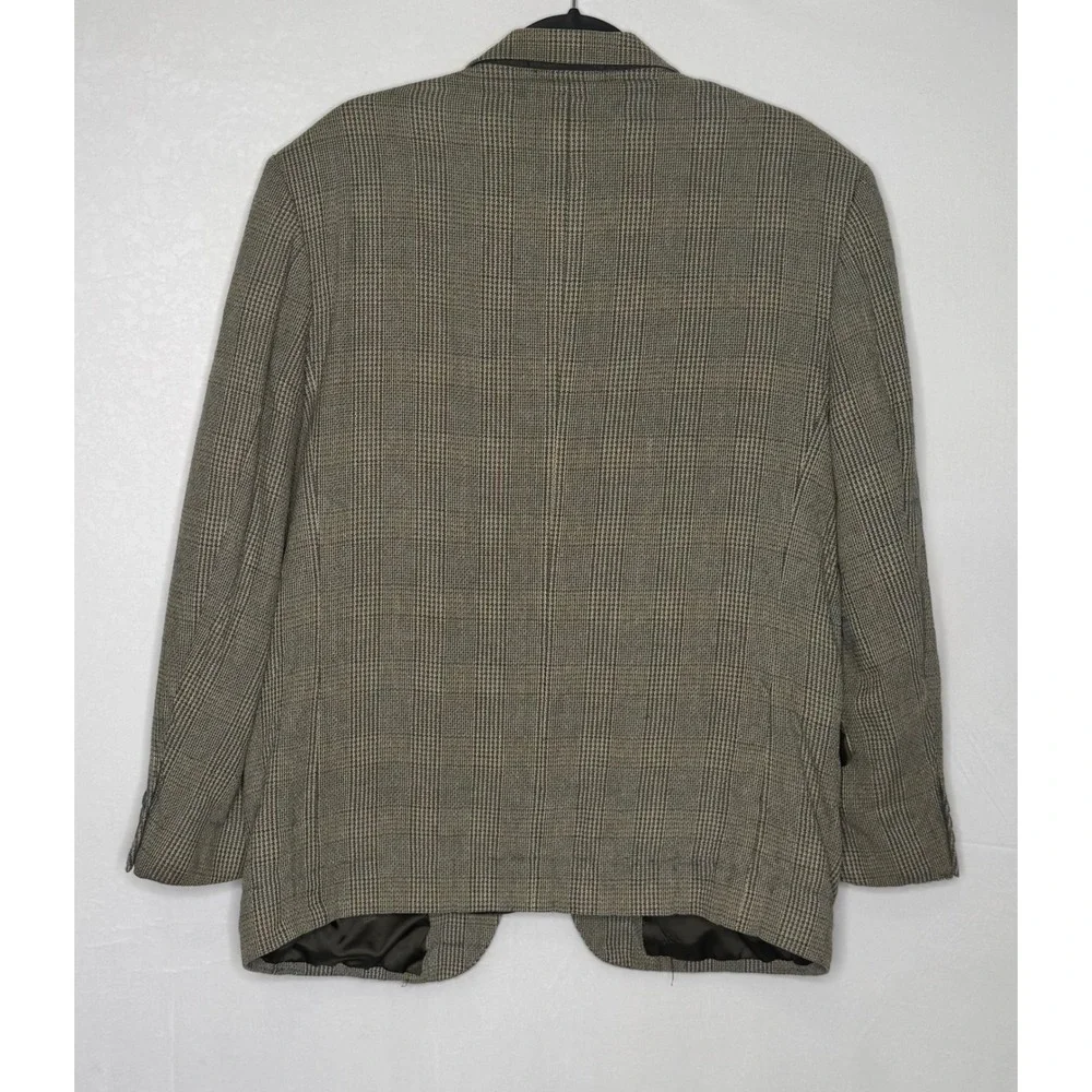 Vintage Glen Plaid Silk Wool Blazer Mens 44R Brown‎ Single Breasted Sport Coat